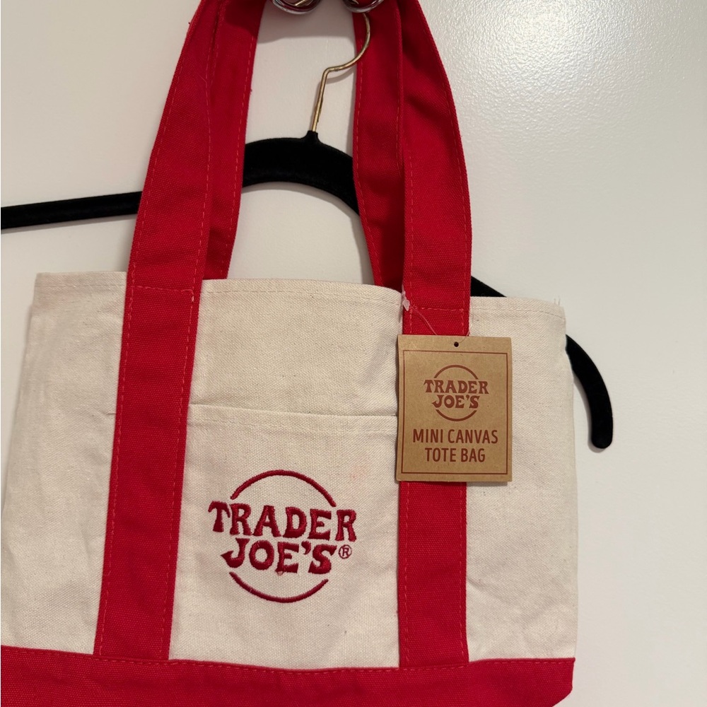 Trader Joe's Red and White Mini Canvas Tote Bag